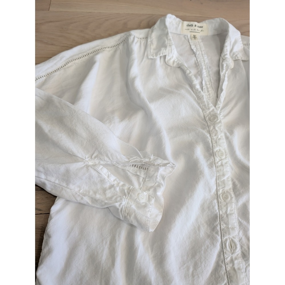 Cloth & Stone Anthropologie White Tencel Ladder Lace Shirt Small - Picture 12 of 14